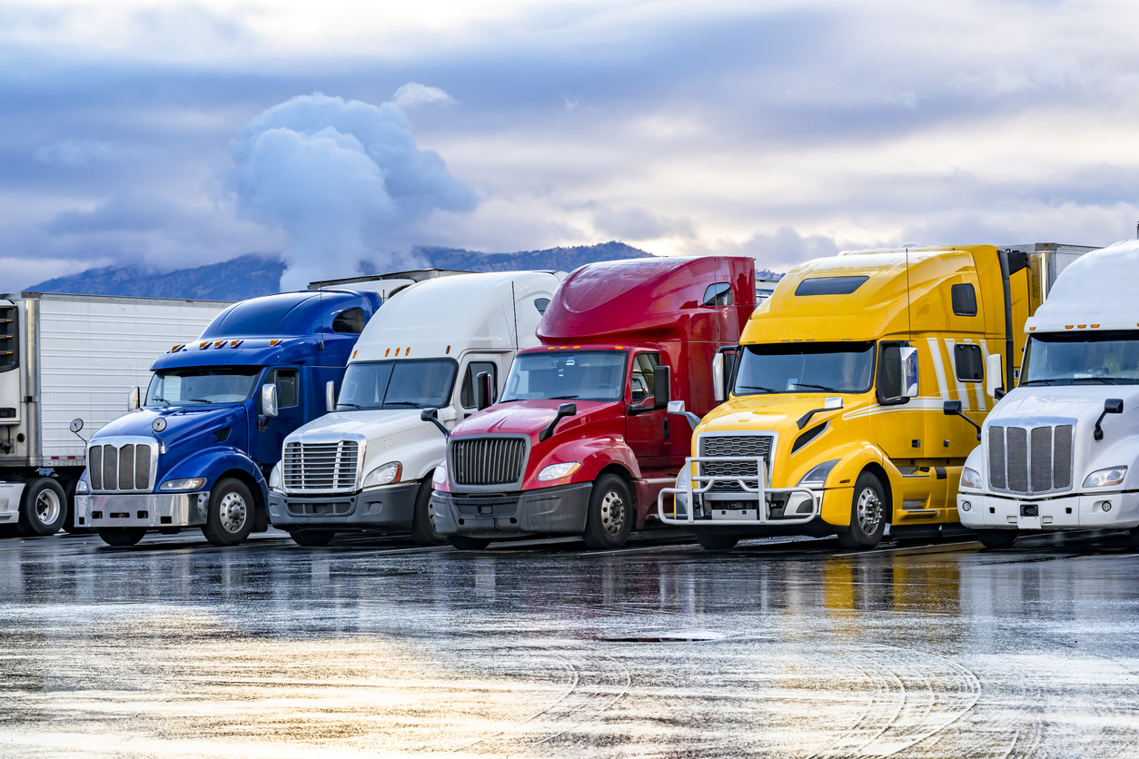 Colorful commercial truck fleet